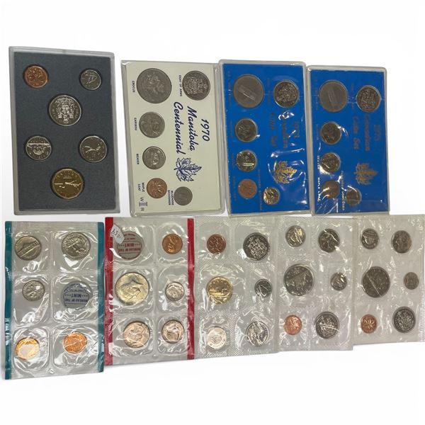 Canadian Mint Sets Sealed in Plio Film * 1968, 1969, 1970, 1973 x 2 , 1988, 1989 & one 1969 US Set