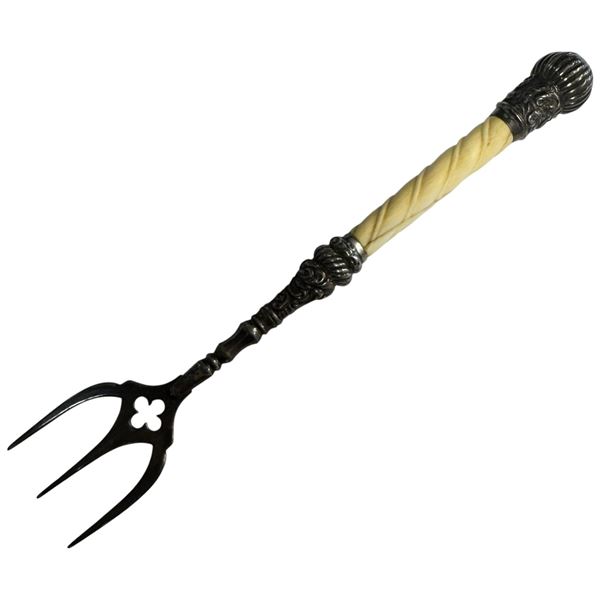 Antique 9" Sterling Mounted Bread Fork - British Hallmarks