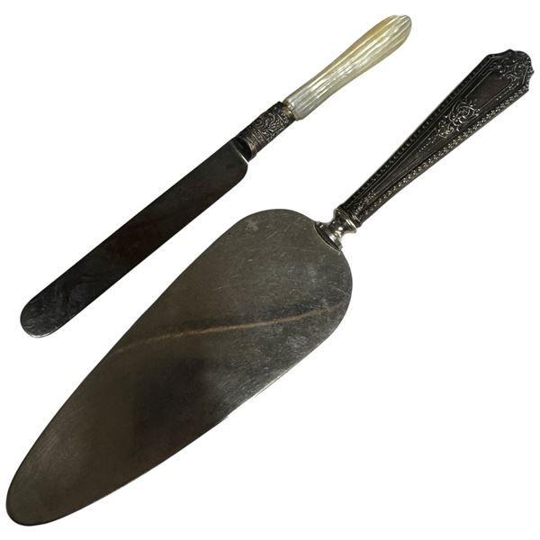 Silver Handled Cake Server & Butter Knife with Sterling Mount