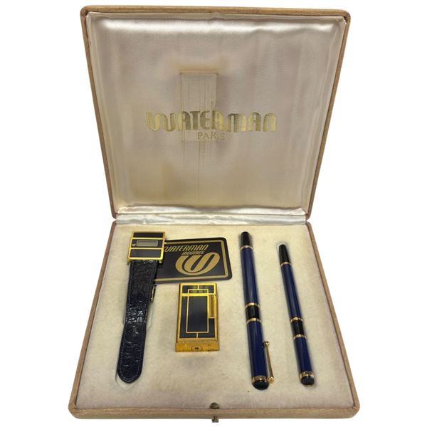 Waterman Gift Set of Watch, Lighter, Fountian Pen & Felt Pen * All in original fitted case