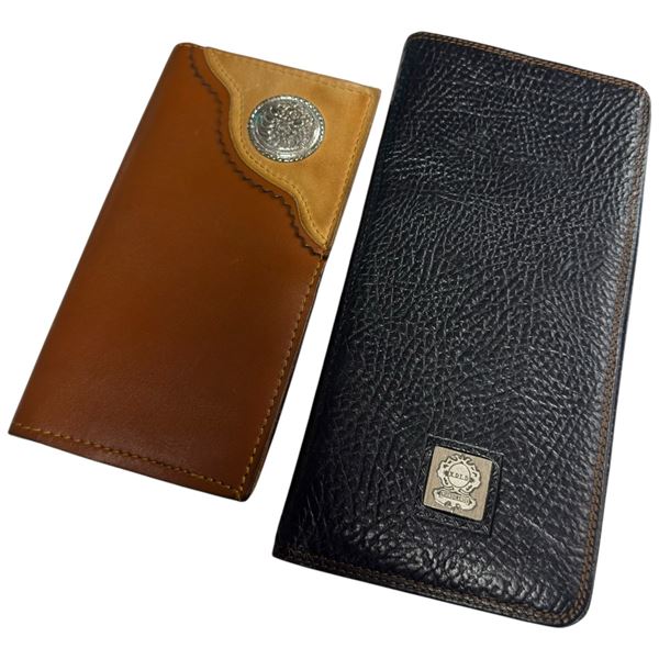 2 Leather Wallets * Brown Pebble Leather Long Wallet & Two-Tone Brown Leather Wallet