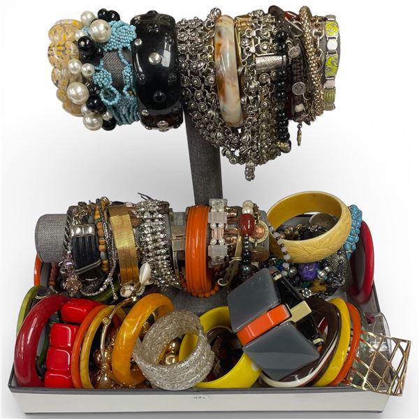 Jewelry Stand and Large Quantity of Bracelets (many are vintage)