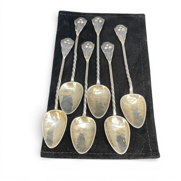 6 Vintage Sterling Silver 4" Arts & Crafts Demitasse Spoons by Mildred Creed - Australian * Total we