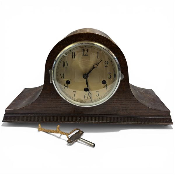 Vintage Wood Napoleon Hat Style Mantle Clock 16.5" x 6" x 9" tall