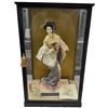 Image 1 : Japanese Doll with Glass Display Case - Case dimensions are: 10" x 13" x 22" tall