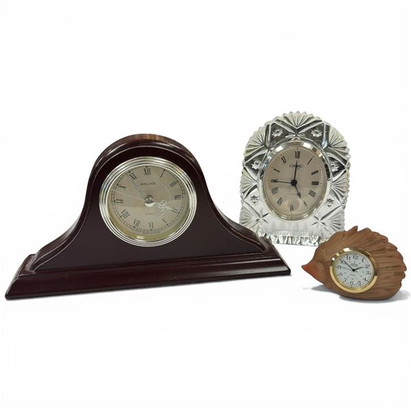 Group of 3 Clocks - 5" Concept Crystal Clock with Fraser Health Logo, Wallace 5" Mantle Clock & Avia