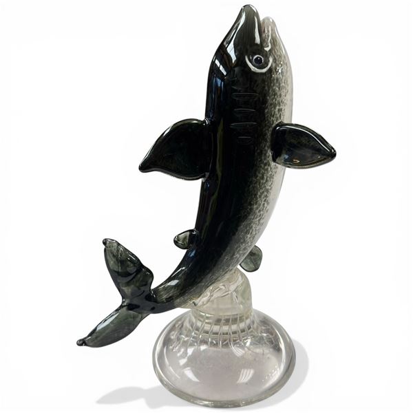 Murano Glass Statue of a Breaching Fish - 10" tall on a 4.5" base