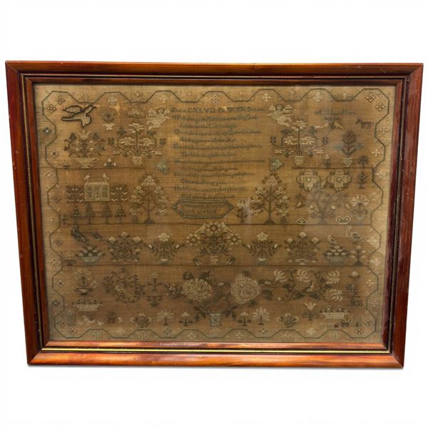 Antique 1928 Embroidered Sampler (20" x 24" framed)