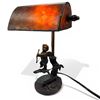 Image 2 : 10" Cast Metal Cupid Lamp with Banker Style Shade (shade is 6" wide)