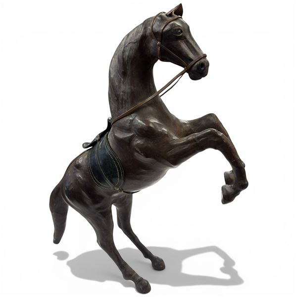 Leather Rearing Horse Statue - 28" tall