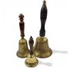 Image 1 : 3 Wood Handled Brass Bells - Largest bell is 10" tall