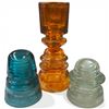 Image 1 : 3 Vintage Glass Insulators - Tallest is the 8" Orange Whitehall Tatum