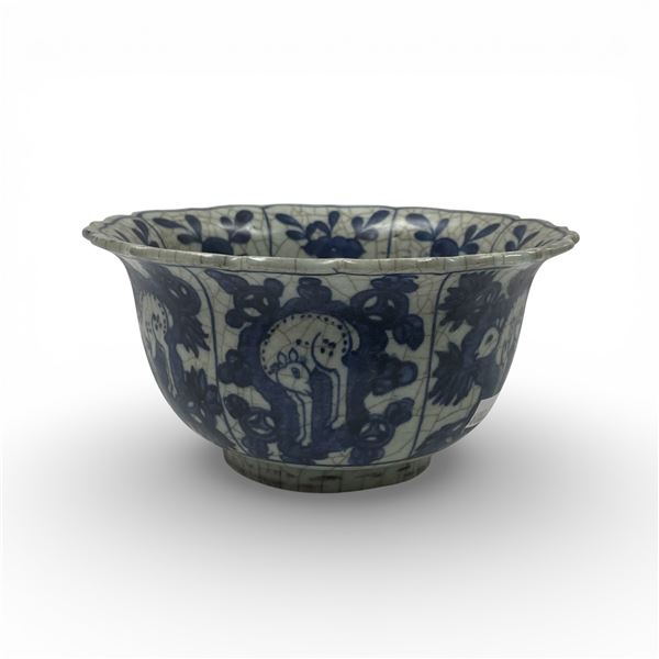 Ming Revival Kraak Porcelain Bowl - Deer images on the exterior and a rabbit inside the bowl (4" dee