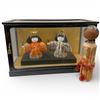 Image 1 : Japanese Kokeshi Scroll Doll & Hina Emperor and Empress Dolls in a Black Lacquered Display Case.(Dis