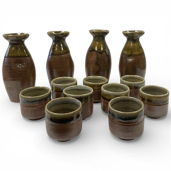 2 New Glazed Pottery Saki Sets