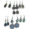 Image 1 : 6 Pairs of Polished Natural Gemstone & Crystal Earrings in Silver Settings (Labradorite, Blue Chalce