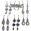Image 1 : 6 Pairs of Polished Natural Gemstone & Crystal Earrings in Silver Settings (Triplet Opal, Amethyst,