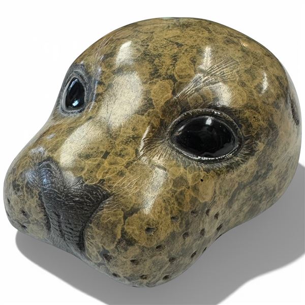 Cast Metal Seal Head with Enamel Eyes - Signed with Marker C. A. Benson -M- (5" x 6" x 2.75" tall)