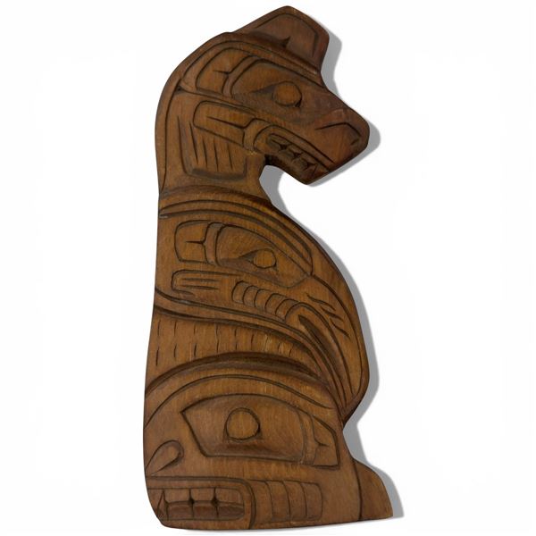 Carved Wood Wall Plaque "Bear Raven Whale Head" - Signed A. Hunt, Kwakuitl, Fort Rupert BC (5" x 11"
