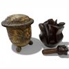Image 3 : Group of Carved Wood Containers & 1 Random Lid - Tallest is 5"