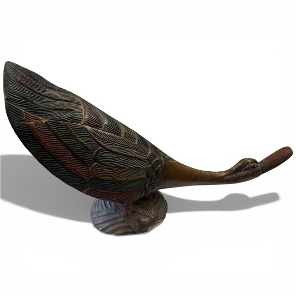 Large Carved Wood Goose Statue (9" x 26" x 14" tall)