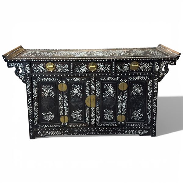 Chinese Sideboard with Phoenix & Floral Mother-of-Pearl Inlay (18" x 60" x 34" tall)