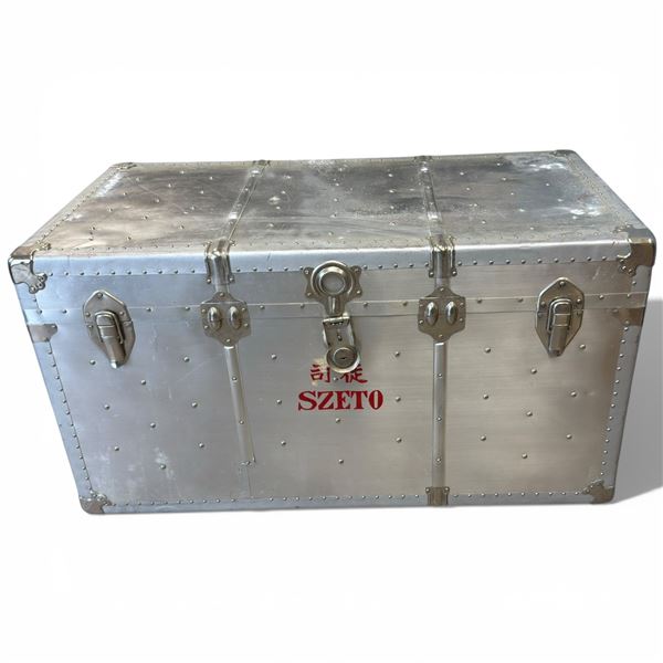 Metal Storage Trunk with Interior Tray - Stamped SZETO on the front (21" x 40" x 22" tall)