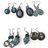 Image 1 : 6 Pairs of Polished Natural Gemstone & Crystal Earrings in Silver Settings (Larimar, Blue Chalcedony