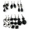 Image 1 : 6 Pairs of Polished & Faceted Black Onyx Earrings in Silver Settings * Majority are stamped .925 * L