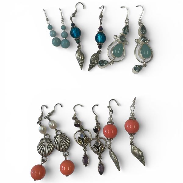 6 Pairs of Polished Natural Gemstone & Crystal Earrings in Silver Settings (Pearl, Amethyst, Chalced