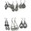 Image 1 : 6 Pairs of Polished Natural Gemstone & Crystal Earrings in Silver Settings (Moonstone, Larimar,  Gar