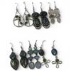 Image 1 : 6 Pairs of Labradorite Cabochon & Quartz Earrings in Silver Settings (Majority are stamped .925) * L