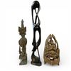 Image 1 : 3 Carved Wood Collectibles *  31" Tall  Abstract, Wall Hanging 9" x 18" Deity Carving & 23" Tall Sou