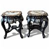 Image 1 : 2 Chinese Rosewood Stools with Marble Top & Mother of Pearl Inlay - Some cracking and damage - can b