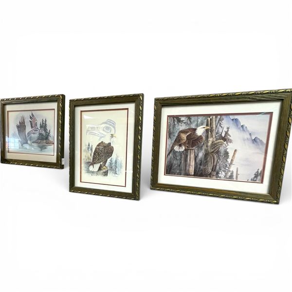 3 Sue Coleman Eagle Prints in Matching Frames (Double matted * 9" x 11" frames)