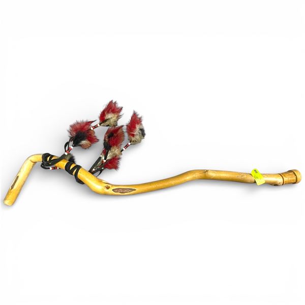 Recovered Wood Cane with Feather Detail (38" long with rubber capped end)