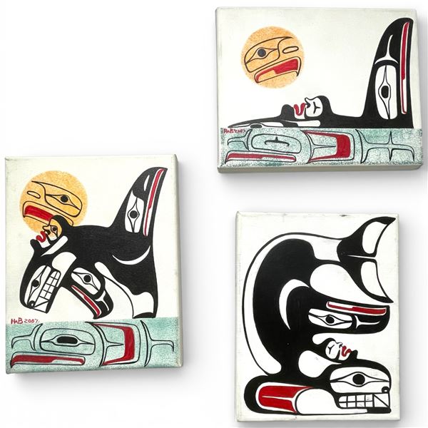 3 First Nation Design Canvas Wall Art * 2 are signed HAB 2007 (8" x 10")