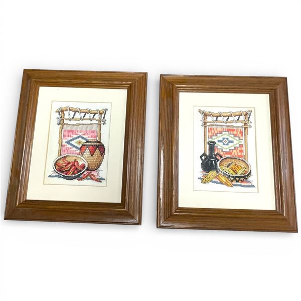 2 Southwestern Style Needlepoint Pictures * 11" x 13" framed