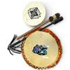 Image 3 : Wood Wolf Plaque, Rag Rug Mat and 2 Drums with Sticks (Mat is 13")