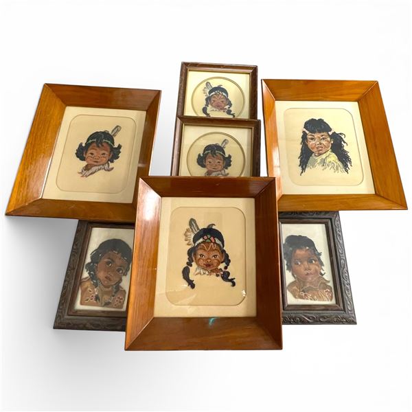 Group of Vintage Needlepoint and Prints of First Nations Children