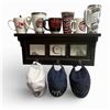 Image 1 : Wall Shelf with Assorted First Nations Design Cups, Mugs and Trucker Hats (Shelf is 23" long)