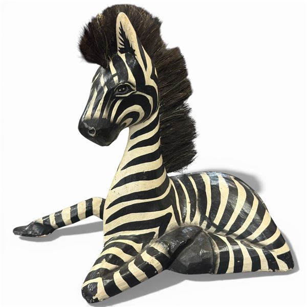 Carved & Painted Wood Zebra Statue * 15" x 8" x 12" tall