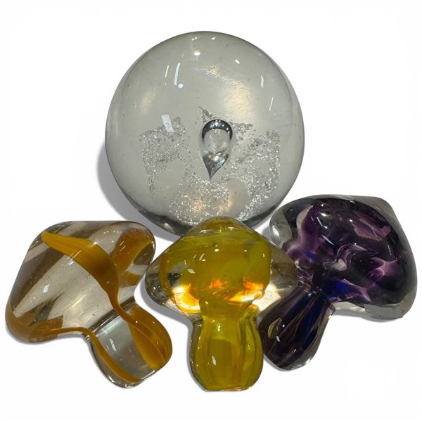 3 Art Glass Tops and a 3.5" Paperweight