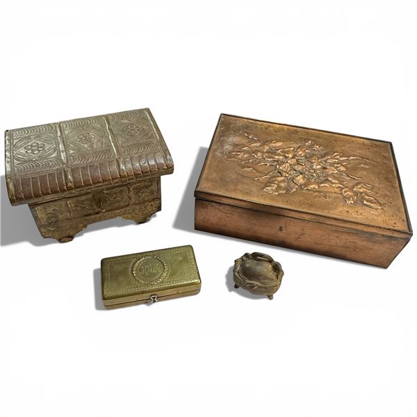 4 Metal Keepsake and Jewelry Boxes (Largest is 8" x 10" x 3" tall)