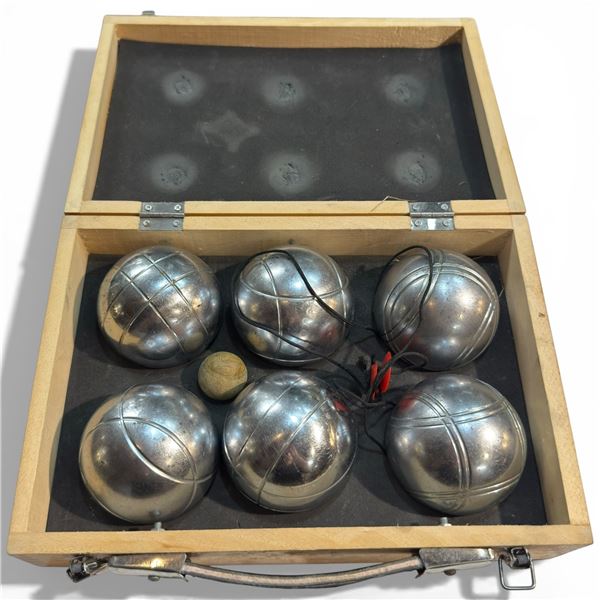 Vintage Bocce Ball Set in Wood Box