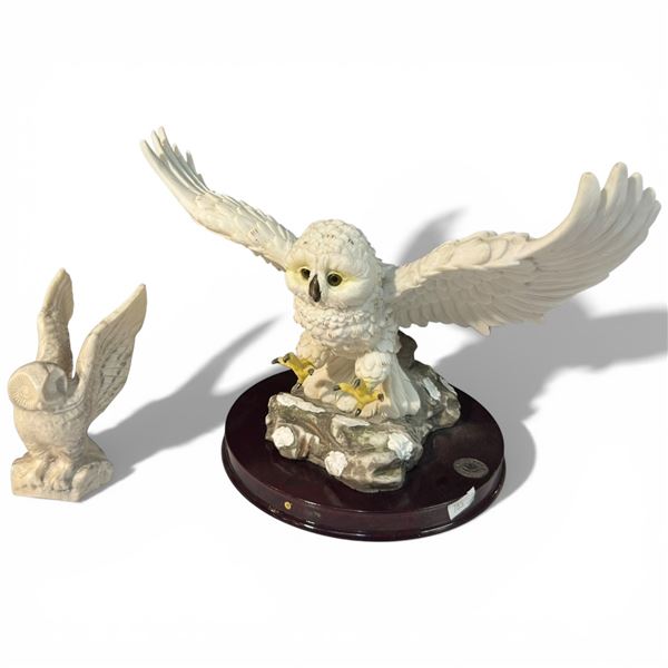2 Resin Snowy Owl Statuettes * The larger is by Canadian Wilderness and measures 9" tall x 13" wide