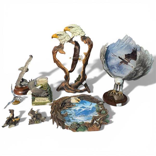 Group of 8 Eagle Themed DÃ©cor * Variety of Materials * Tallest is 11" tall