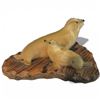 Image 1 : Seal Fur Figurines on Wood Base * 7" x 8" x 5" tall
