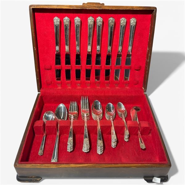 Set of William Rogers Silver Plated Flatware in Wood Chest