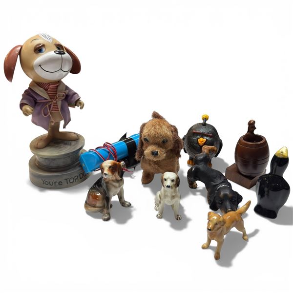 Group of Dog and Other Animal Figurines * Variety of Materials (Tallest is 9")